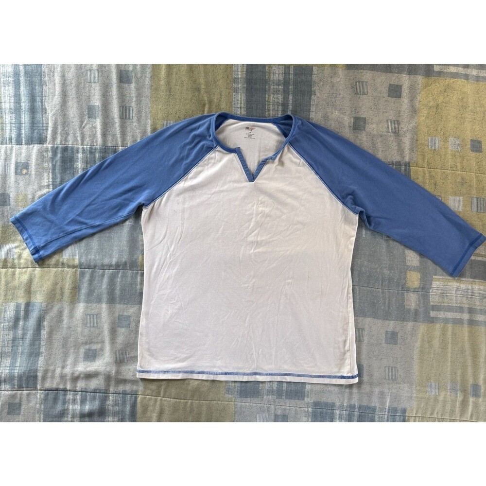 St. John's Bay SJB Active 3/4 Sleeve White Blue Baseball T-Shirt Men's Sz L